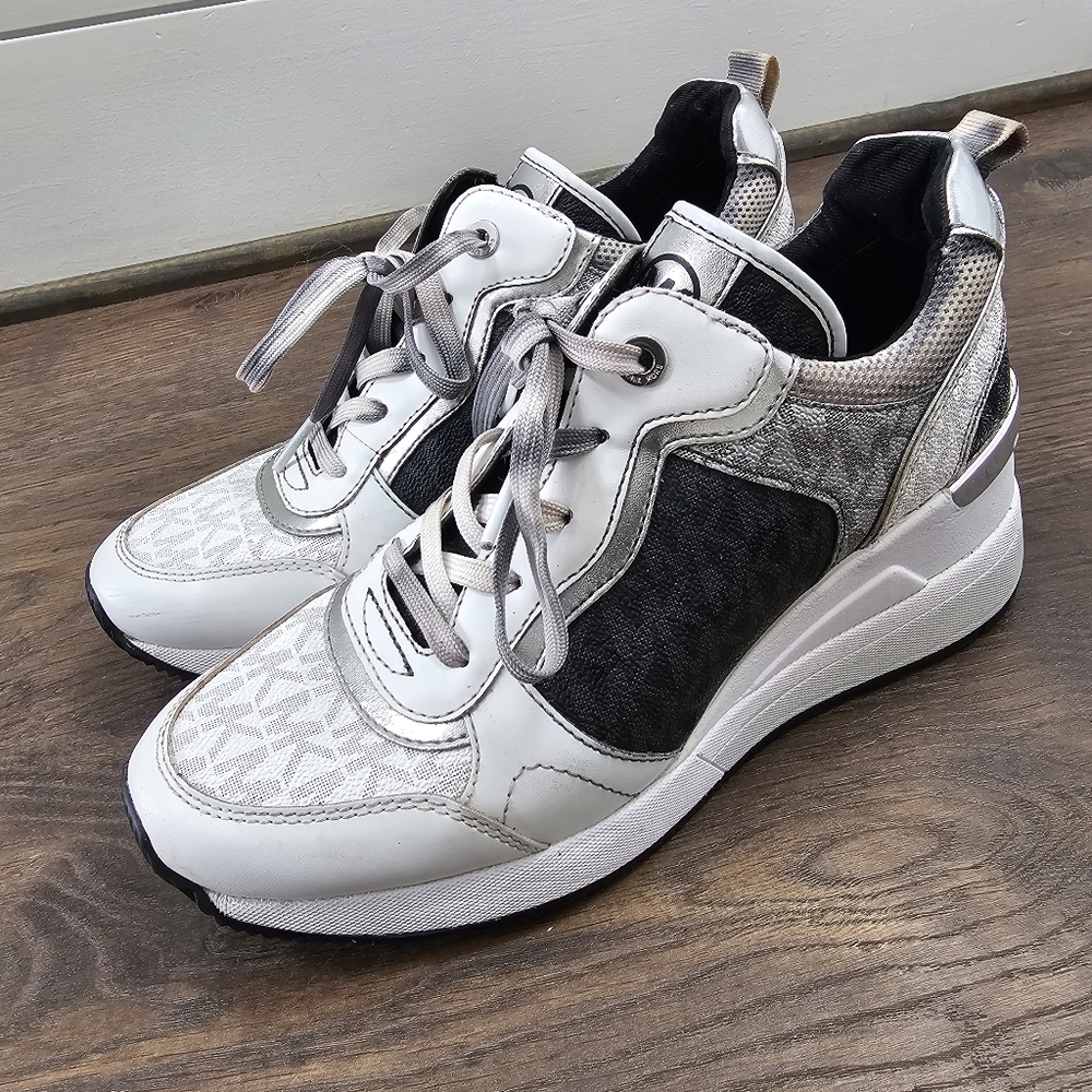 Michael Kors Women's Wedge Heel Sneakers- Cristina Trainer Tennis Shoe - Picture 6 of 10